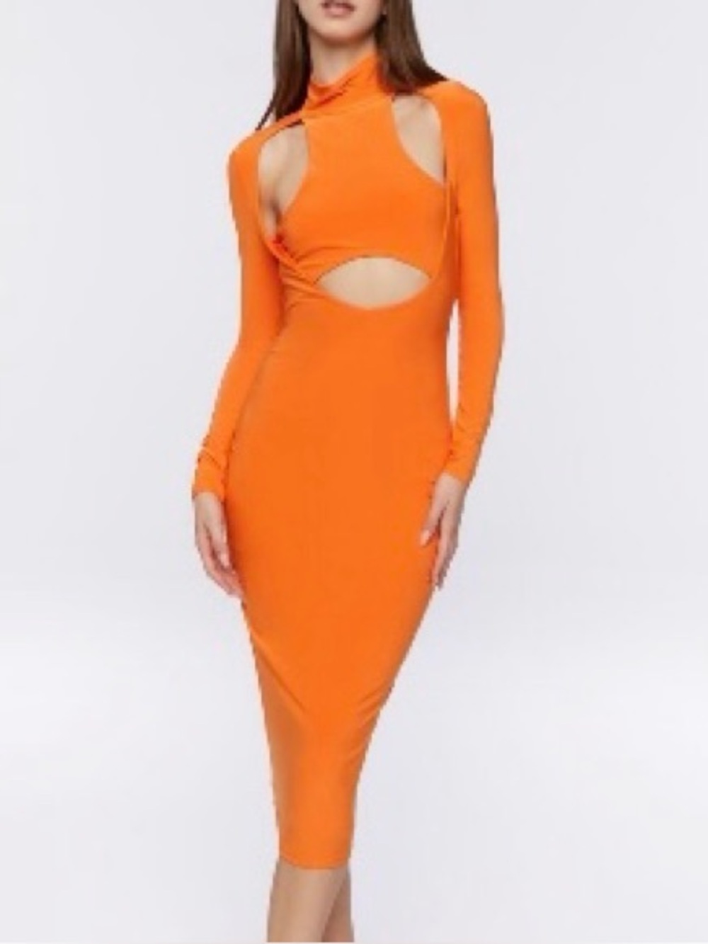 NWOT Forever 21 y2k Cutout Orange Long-Sleeve fitted Dress vibrant colorful L